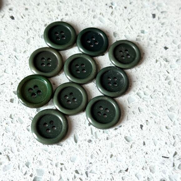 Y2K Vintage Buttons Lot Army Green 10 Pcs Round 4 Hole DIY Art Crafting Sewing - Picture 2 of 5